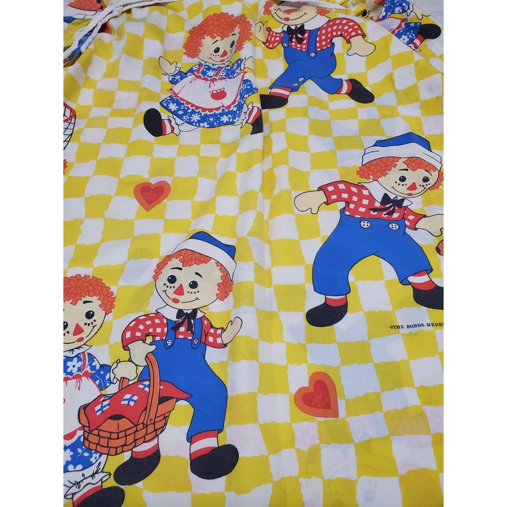 Vintage 80s Raggedy Ann & Andy 3 Piece Twin Flat Fitted Muslin Sheet Set Retro
